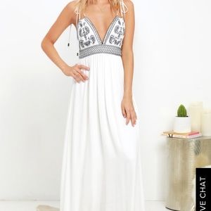 Lulu’s White and blue embroidered maxi dress